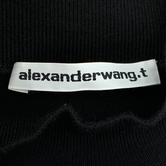 Alexander Wang Black Mock Neck Short Sleeve Ribbed Knit Top - Picture 7 of 8